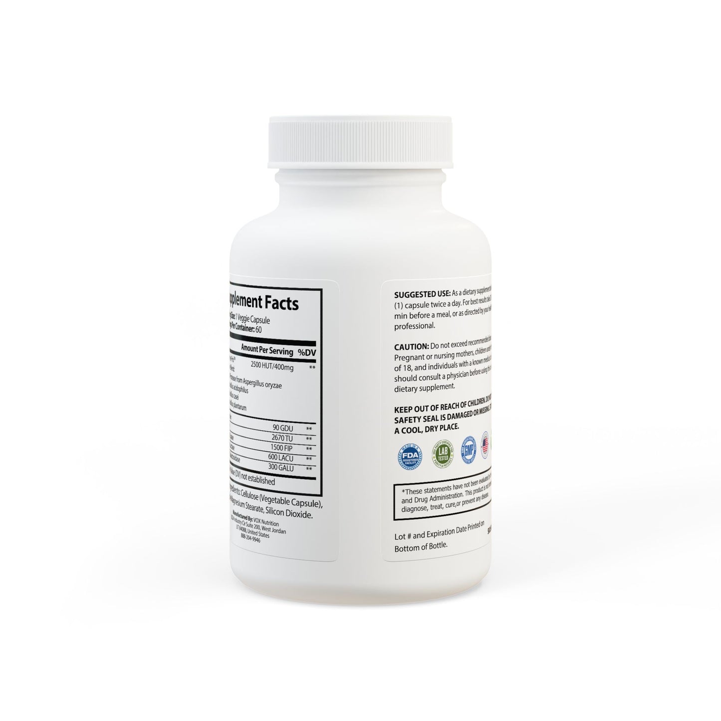 HBS, Digestive Enzyme Blend Supplement (60 Vegetable Capsules)