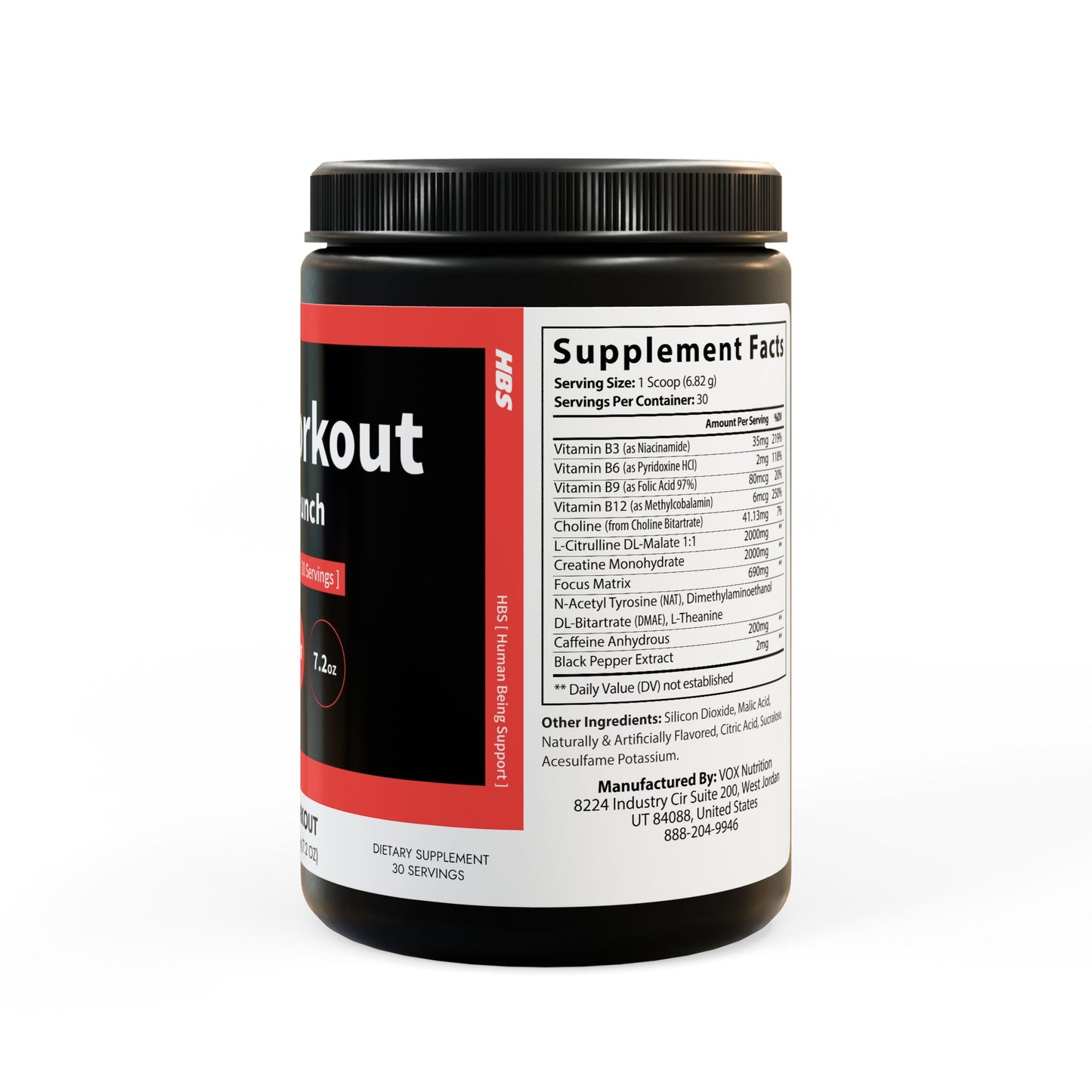 HBS, Pre-Workout Supplement, Fruit Punch (204g, 7.2oz)