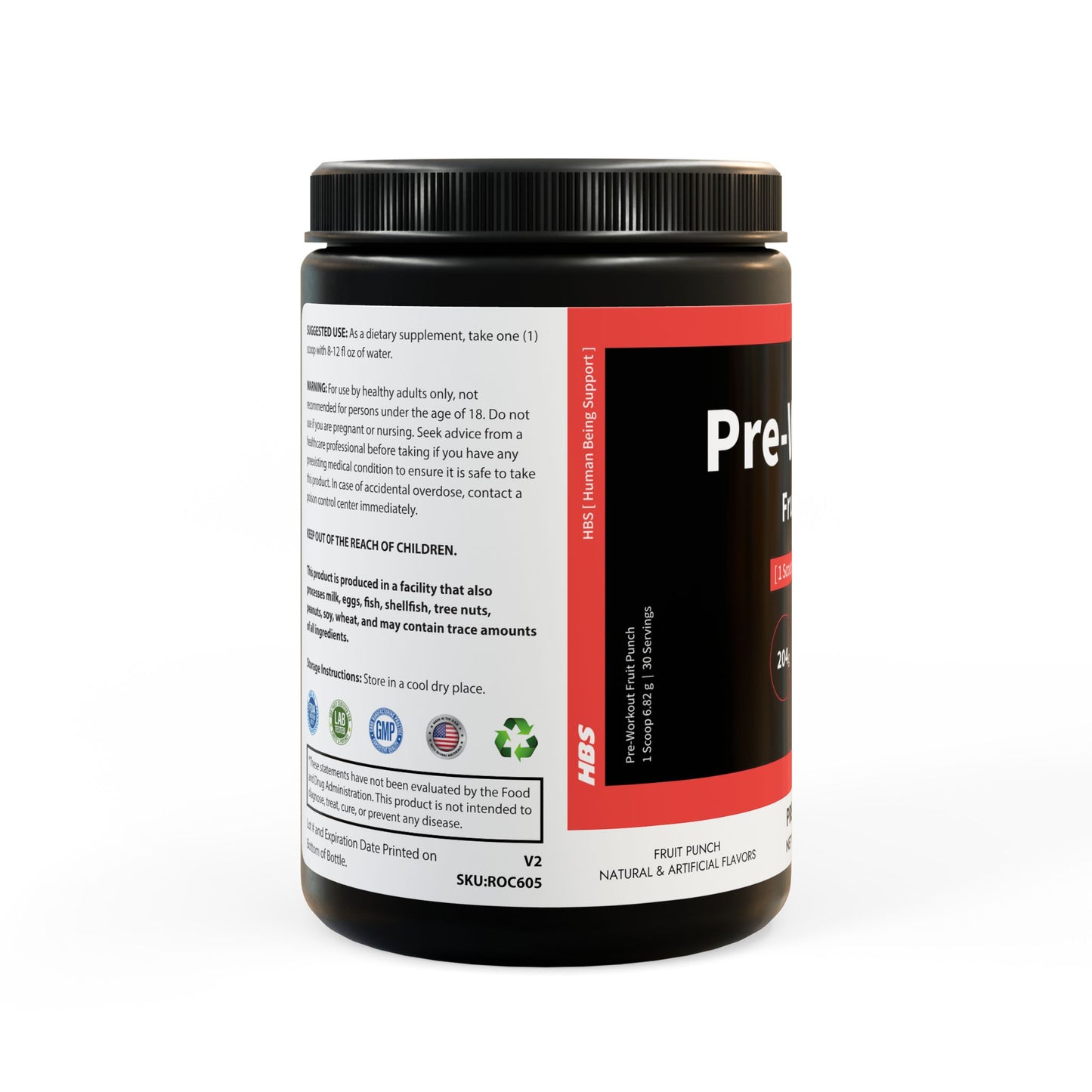 HBS, Pre-Workout Supplement, Fruit Punch (204g, 7.2oz)