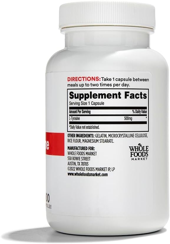 Whole Foods Market, L Tyrosine 500Mg, 100 Capsules (Pack of 2)