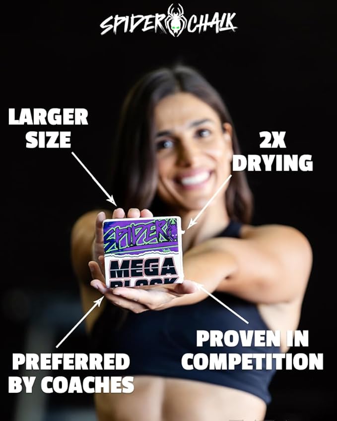 SPIDER CHALK Mega Gym Chalk Block, Lasts 2X Longer, Lab Grade | for Gym, Powerlifting, Made in The USA, ASMR