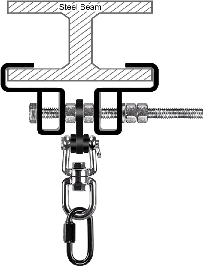 SELEWARE Heavy Duty Steel Beam Clamp, Heavy Bag Mount, Punching Bag Hanger Heavy Duty Holder for Boxing, Muay Thai and MMA Training (with Carabiner)