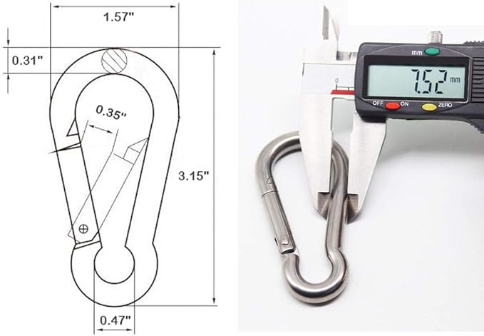 3.15 Inches 4 Inches Stainless Steel Carabiner for Gym Equipment Connection, EFFIET Heavy Duty Spring Snap Hook Clips Buckle for Gym Exercise, Punching Bags, Hiking, Camping