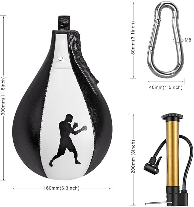 Benelabel Boxing Speed Bag Kit & Boxing Speed Bag - Premium Leather Bag with 360° Swivel and Inflator - Easy to Install and Use - Improve Your Speed and Reflexes