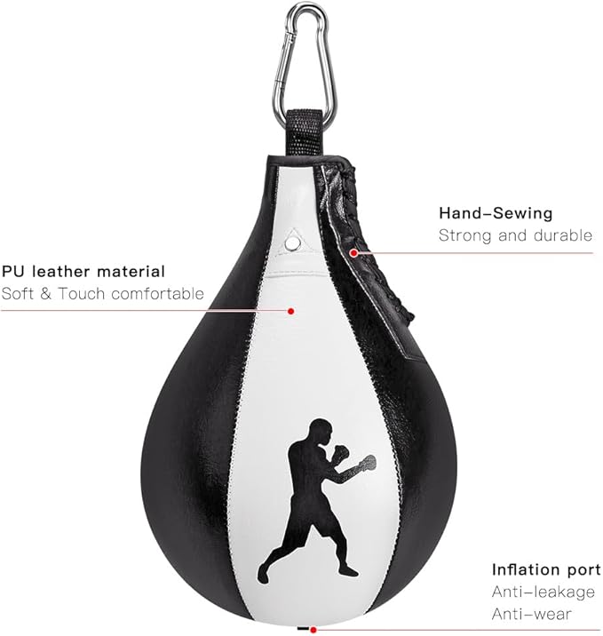 Benelabel Boxing Speed Bag Kit & Boxing Speed Bag - Premium Leather Bag with 360° Swivel and Inflator - Easy to Install and Use - Improve Your Speed and Reflexes