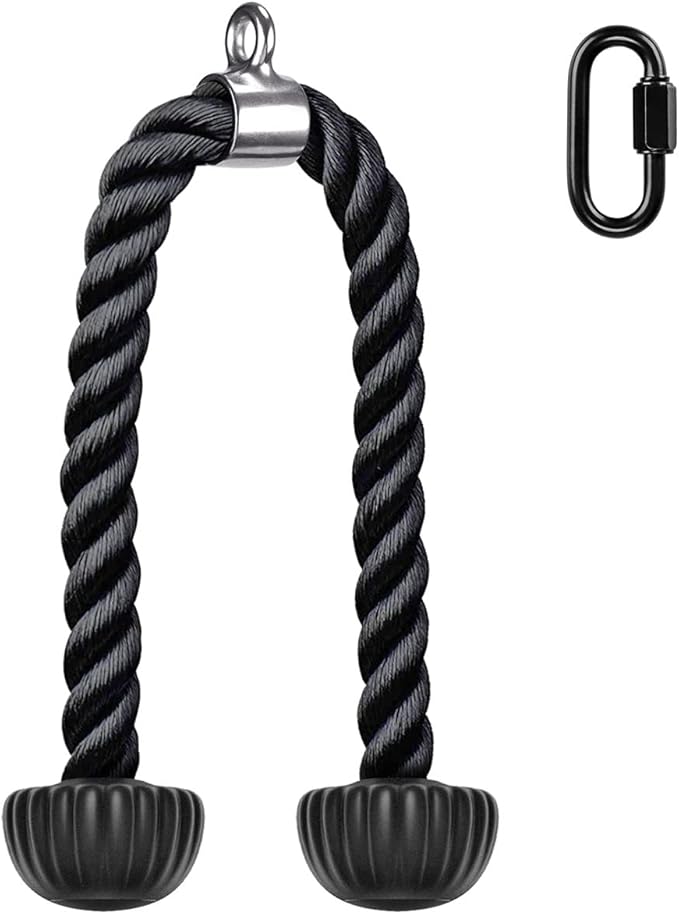 SELEWARE Tricep Rope W/Rubber Ends Cable Machine Attachments for Gym, 28”/36” Universal Triceps Pull Down Rope for Pulley System Home Gym Workout Fitness