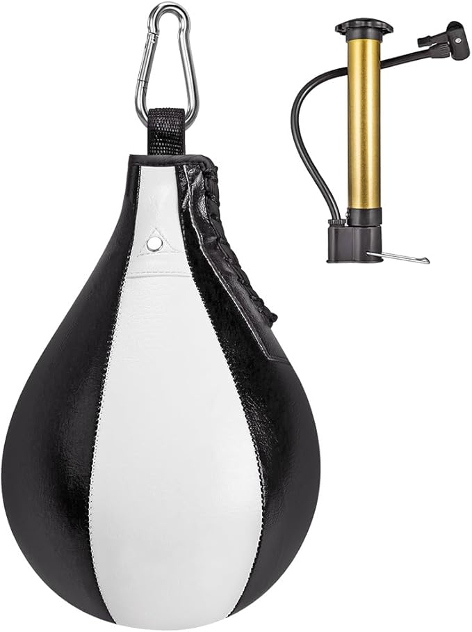 Benelabel Boxing Speed Bag Kit & Boxing Speed Bag - Premium Leather Bag with 360° Swivel and Inflator - Easy to Install and Use - Improve Your Speed and Reflexes