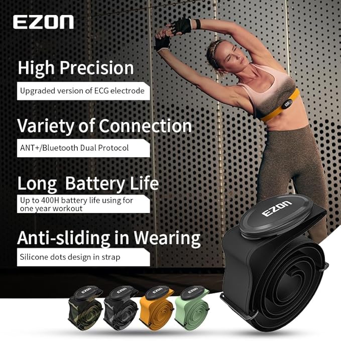 C009Pro Heart Rate Monitor Chest Strap with Bluetooth 5.1& ANT+,HR Monitor Chest Sensor,Up to 365 Days Battery Life,Adjustable Design for Running Cycling Gym,Compatible with Polar/Strava/Wahoo/Peloton