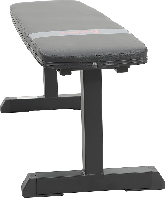 Sunny Health & Fitness Flat Weight Bench Optional Dumbbell Rack for Strength Training, Full Body Workout, Exercise, Home Gym