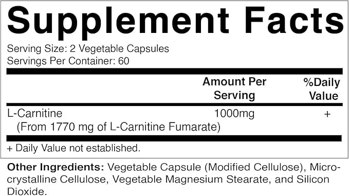 Vitamatic L-Carnitine Fumarate 1000 mg - 120 Vegetable Capsules (2 Bottles)