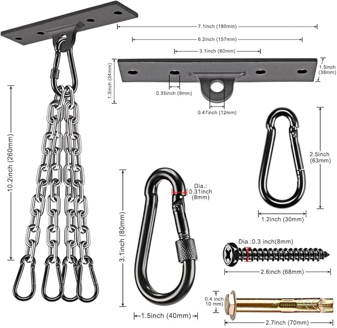 Dolibest Heavy Bag Hangers Brackets, Punching Bag Hangers, Heavy Bag Ceiling Mount with Carabiner for Body Weight Strength Training Systems, Aerial Yoga Swing & Hammock, Resistance Band