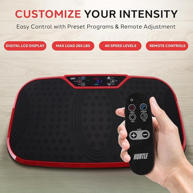 Hurtle Fitness Vibration Platform Machine - Home Gym Whole Body Shaker Exercise Machine Workout Trainer Fast Weight Loss w/Resistance Bands Easy Carry Wheel Remote Adjustable Speed