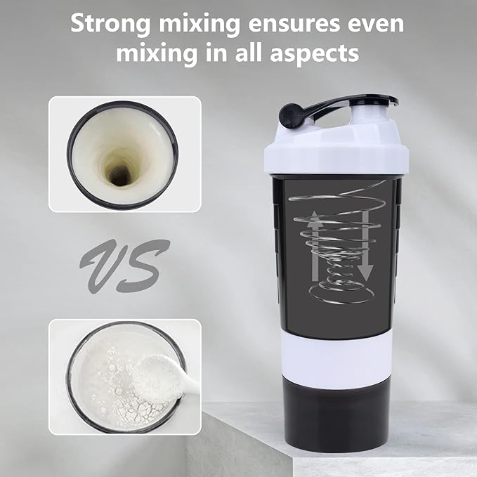 XTK Shaker Bottle Protein Shaker Bottles with Storage and Mix Ball, 16OZ Sports Water Bottle with Pill Organizer,Leak Proof Portable Shaker Bottles for Protein Mixes and Pre Work Out,BPA Free(white)