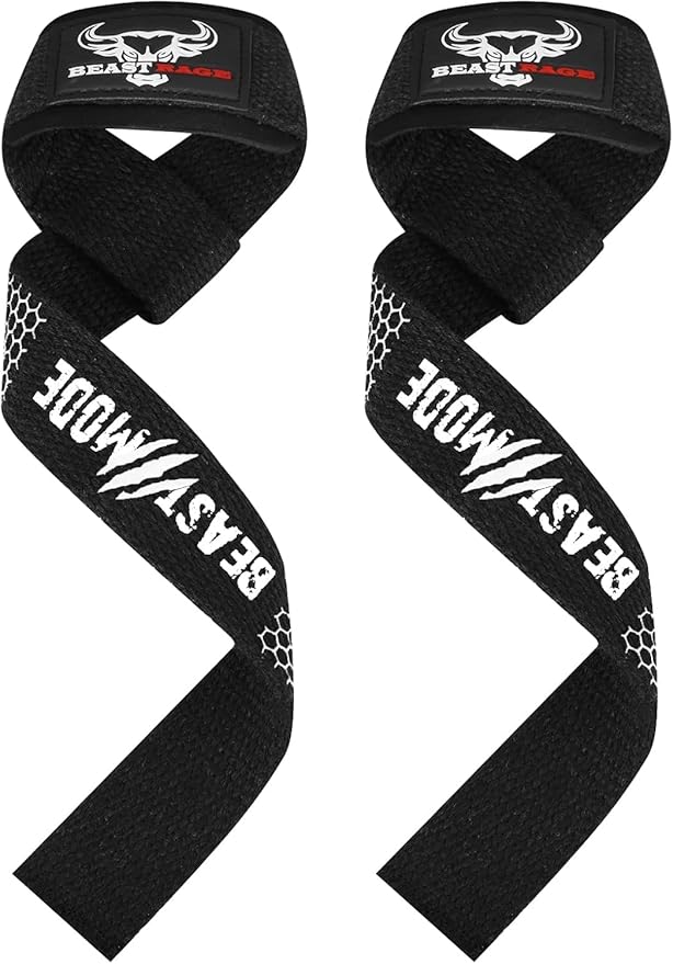 BEAST RAGE Lifting Straps for Weightlifting, Weight Lifting Straps Gym Power Workouts Lifting Wrist Straps Padded Cotton Men Women Support Lifters Deadlift Straps Hard Pull Exercise Straps