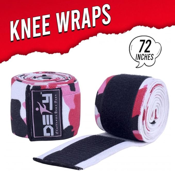 DEFY Sports' Knee Wraps for Weightlifting - Provides Knee Support for Powerlifting, Squats & Fitness Workouts