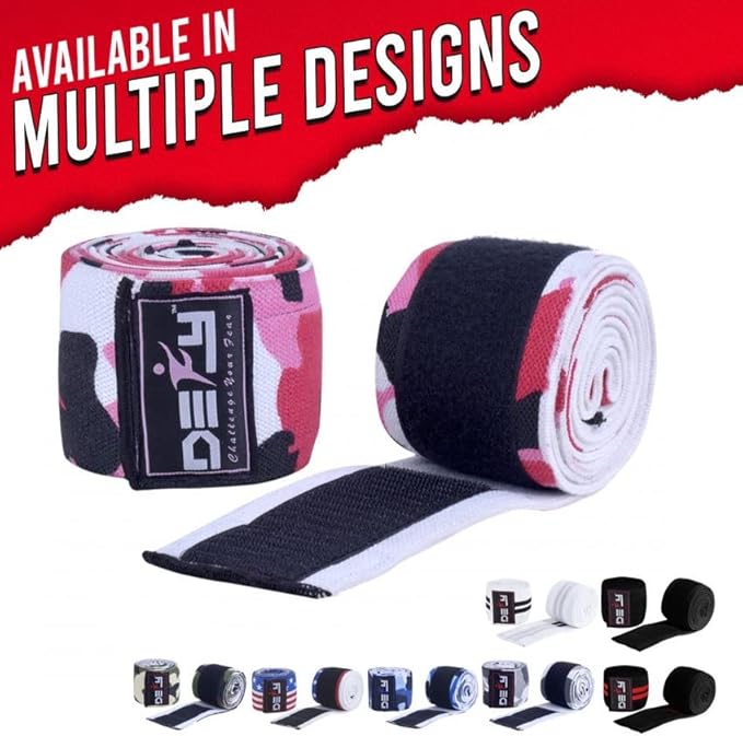 DEFY Sports' Knee Wraps for Weightlifting - Provides Knee Support for Powerlifting, Squats & Fitness Workouts