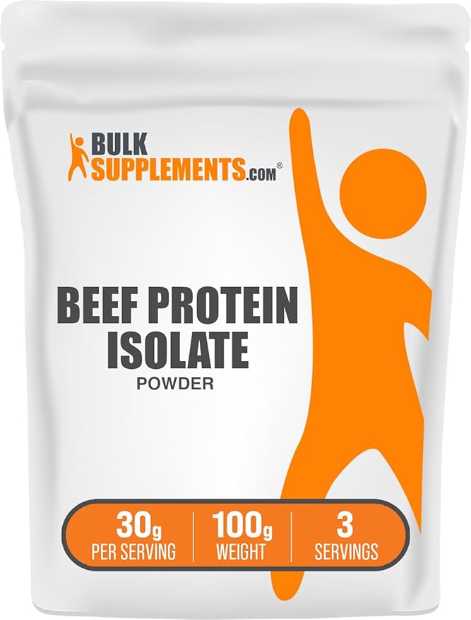 BulkSupplements.com Beef Protein Isolate Powder - Lactose Free Protein Powder, Beef Protein Powder - Unflavored & Gluten Free, 30g per Serving, 100g (3.5 oz) (Pack of 1)