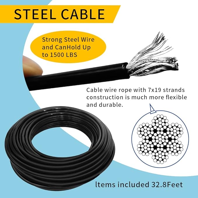 Fitness Gym Replacement Cable Fitness Pulley Cable,Heavy Duty 5mm Steel Wire Rope for Home Gym Cable Pulley Machine Accessories