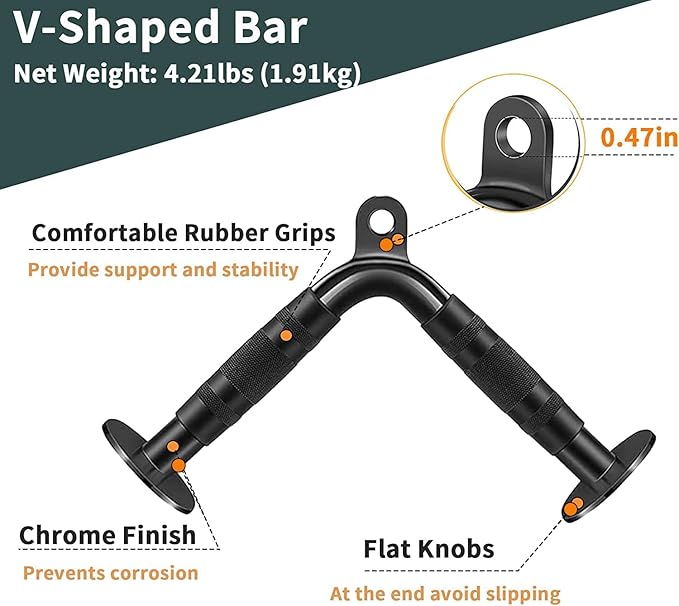 Solid Steel Cable Machine Accessories for Home Gym, Triceps Pull Down Attachment, Cable Attachments for Gym, LAT Pull Down Attachment Weight Fitness