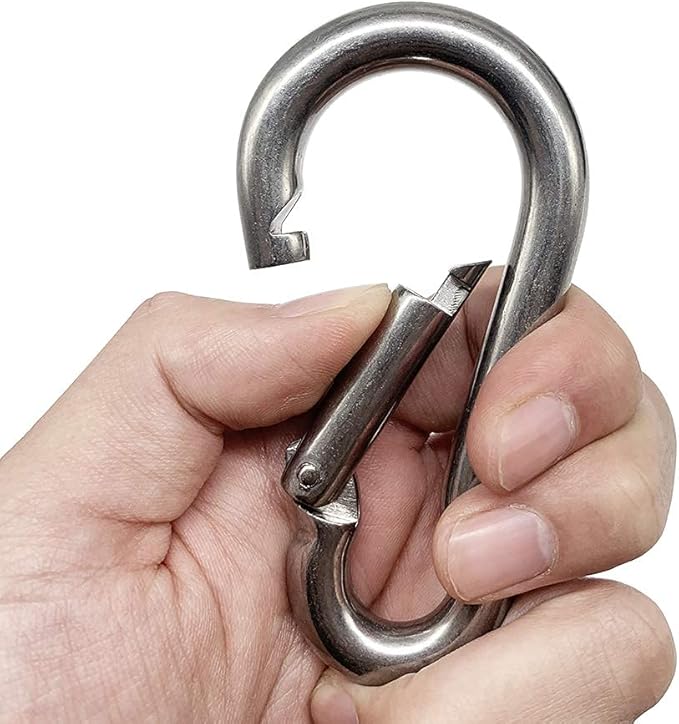 3.15 Inches 4 Inches Stainless Steel Carabiner for Gym Equipment Connection, EFFIET Heavy Duty Spring Snap Hook Clips Buckle for Gym Exercise, Punching Bags, Hiking, Camping