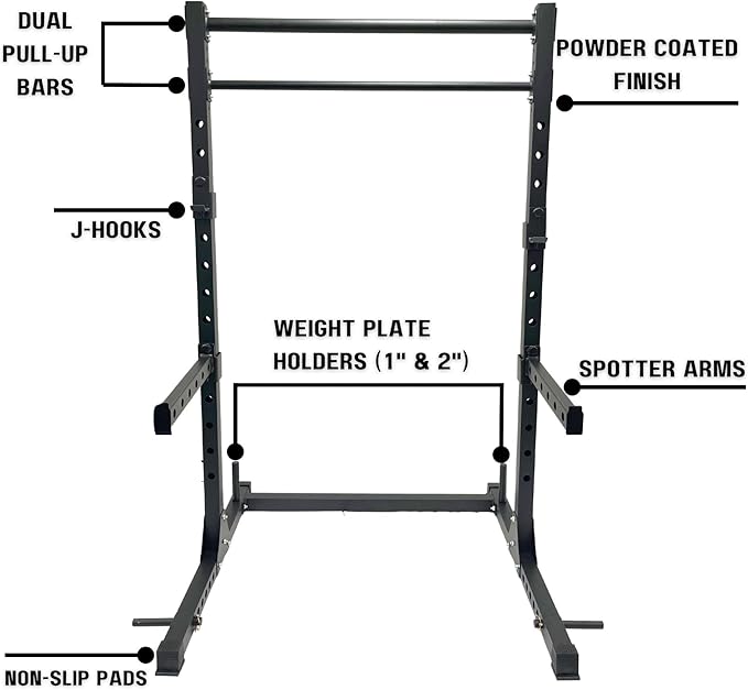 HulkFit Multi-Functional Adjustable Pro Series Power Cage Weight Rack, Squat Rack for Home Gym with 2 Pull Up Bars, Strength Training Exercise Equipment for Bench Press, Squats, and Deadlifts