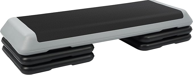 Step Aerobic Platform, Exercise Step with 5 levels Adjustable Height, 4 Stackable Risers, Fitness Training Workout Stepper for Home Gym, Cardio Strength, Multiple Options