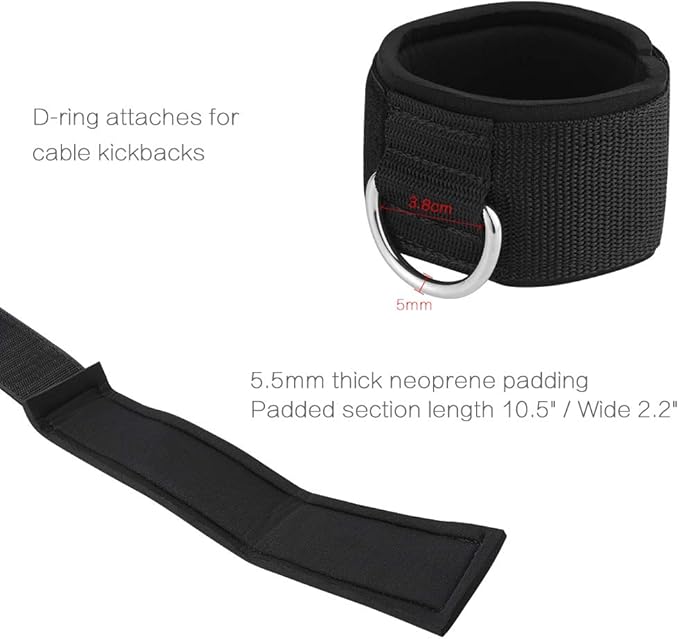 Ankle Wrist Cuffs Neoprene Padded Straps D-Ring Glute Kickback for Cable Machines Legs Exercise Adjustable Fitness