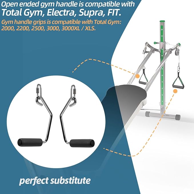 Open Ended Chrome Grip Handles Replacement for Total Gym Home Workout Machines 2000, 2200, 2500, 3000, 3000XL, XL, XLS - Gym Accessories Handles Compatible with Supra, Electra, FIT Models - 1 Pair