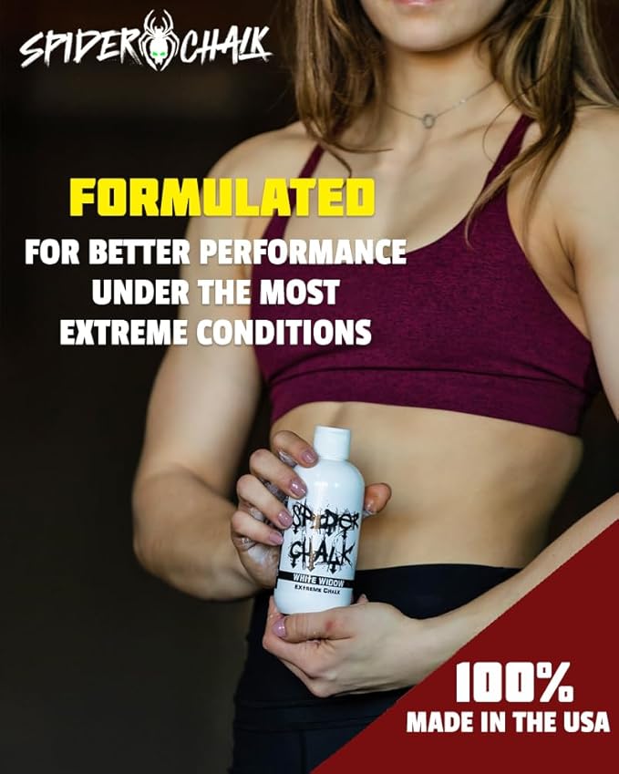 SPIDER CHALK 8oz White Widow Extreme Liquid Chalk, Dry Hands, Better Grip for Gym, Powerlifting, Weightlifting - Skin Friendly, Made in The USA