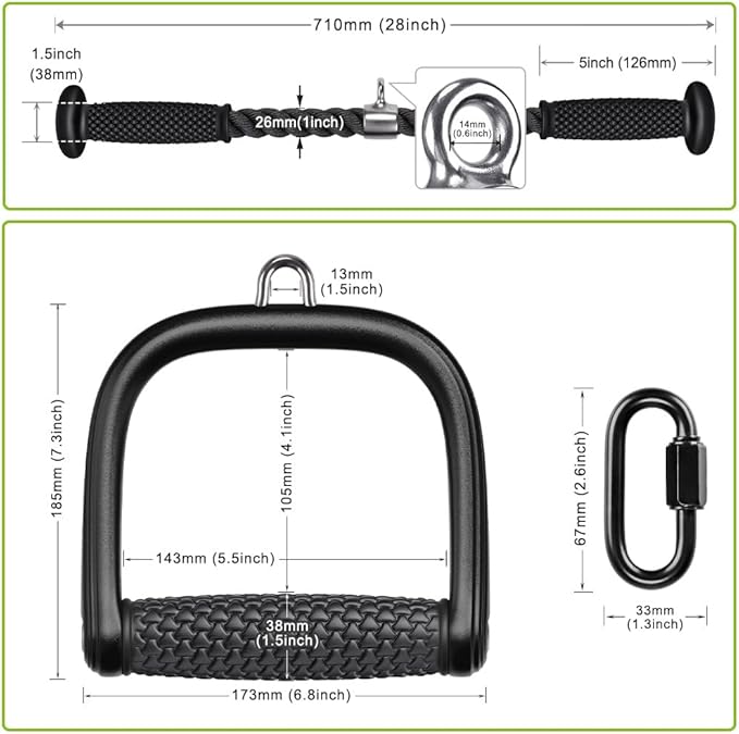 Kipika Tricep Pull Down Attachment, Cable Machine Accessories for Home Gym, Cable Machine Attachments Pulley System Gym, LAT Pull Down Attachment Weight Fitness