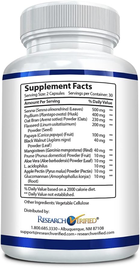 Research Verified Colon Detox Cleanse - #1 Colon Cleansing & Detox Treatment - 100% Natural w/Probiotics & 19 Tested Ingredients - 100% Money Back - 1 Bottle Supply