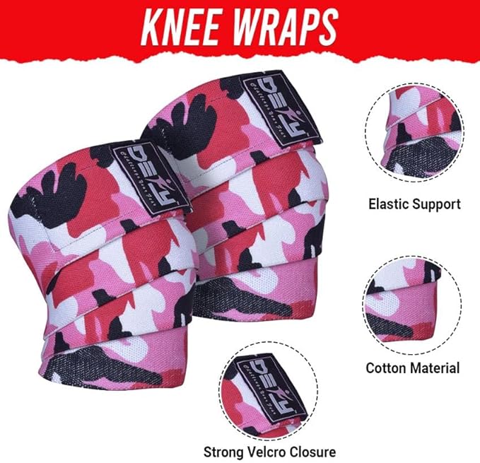 DEFY Sports' Knee Wraps for Weightlifting - Provides Knee Support for Powerlifting, Squats & Fitness Workouts