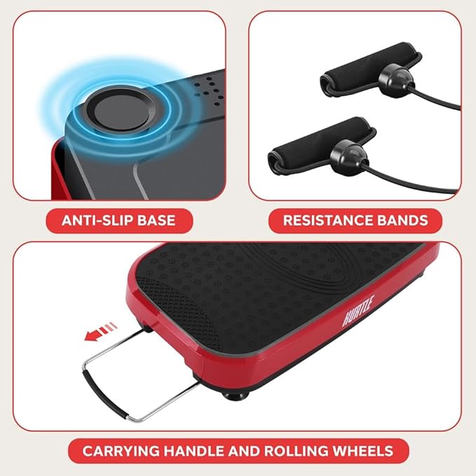 Hurtle Fitness Vibration Platform Machine - Home Gym Whole Body Shaker Exercise Machine Workout Trainer Fast Weight Loss w/Resistance Bands Easy Carry Wheel Remote Adjustable Speed