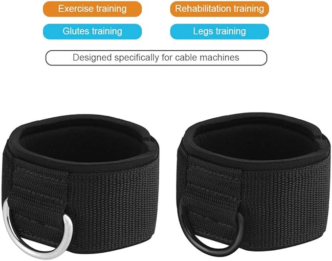 Ankle Wrist Cuffs Neoprene Padded Straps D-Ring Glute Kickback for Cable Machines Legs Exercise Adjustable Fitness
