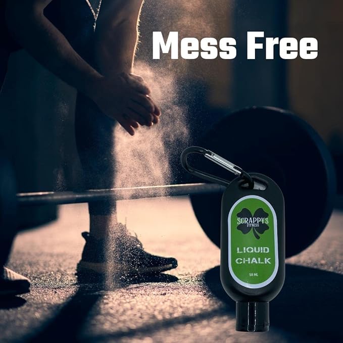 Scrappy's Fitness Liquid Chalk - Long Lasting, Premium Grip for Athletes - Weightlifting, Gymnastics, Rock Climbing, Pole Dancing & More - Travel Size with Clip - Quick Drying & Mess Free