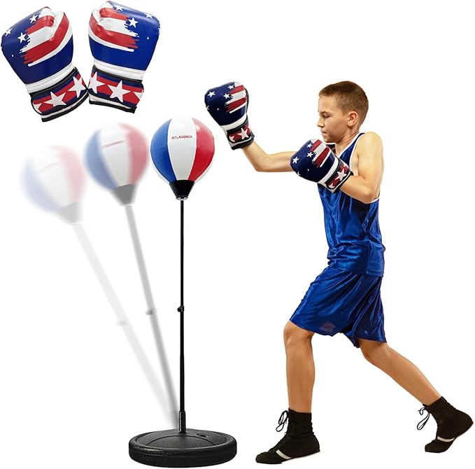 Standing Punching Bag for Kids 8-12, Boxing Set with Gloves - Fun Karate Ninja Games - Birthday for Boys & Girls - Indoor Outdoor Boxing Equipment - Guantes de Boxeo para Niños