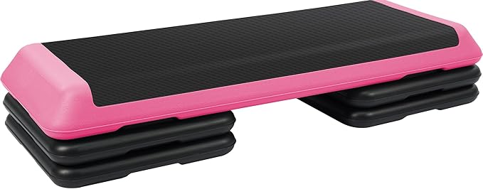 Step Aerobic Platform, Exercise Step with 5 levels Adjustable Height, 4 Stackable Risers, Fitness Training Workout Stepper for Home Gym, Cardio Strength, Multiple Options