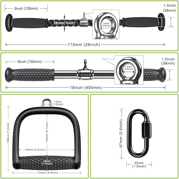 Kipika Tricep Pull Down Attachment, Cable Machine Accessories for Home Gym, Cable Machine Attachments Pulley System Gym, LAT Pull Down Attachment Weight Fitness