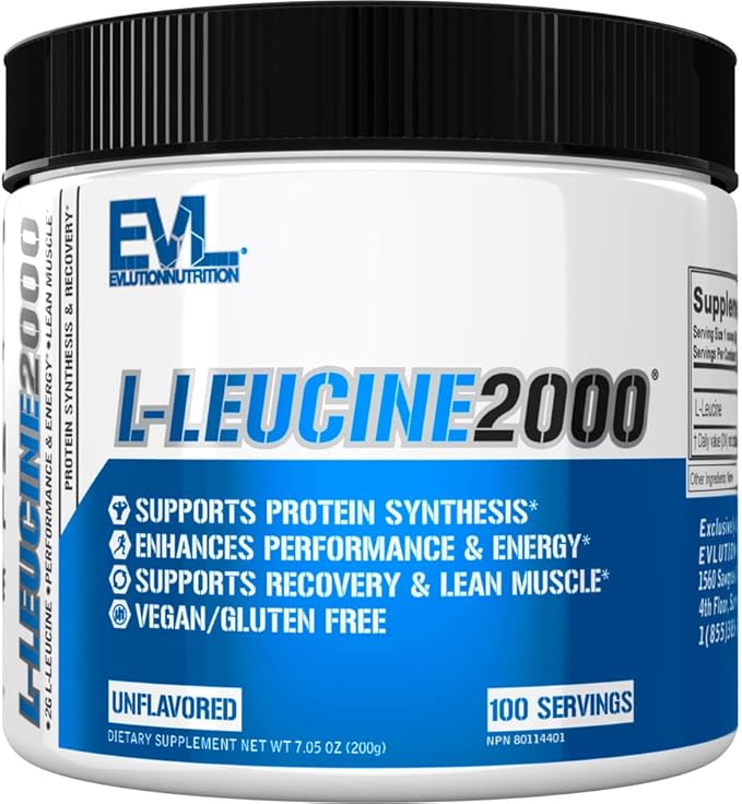Evlution Nutrition L-Leucine 2000 - Protein Synthesis, Recovery & Muscle Support - Performance & Energy - 2000mg L-Leucine - Gluten Free & Vegan - Unflavored Dietary Supplement Powder - 100 Servings