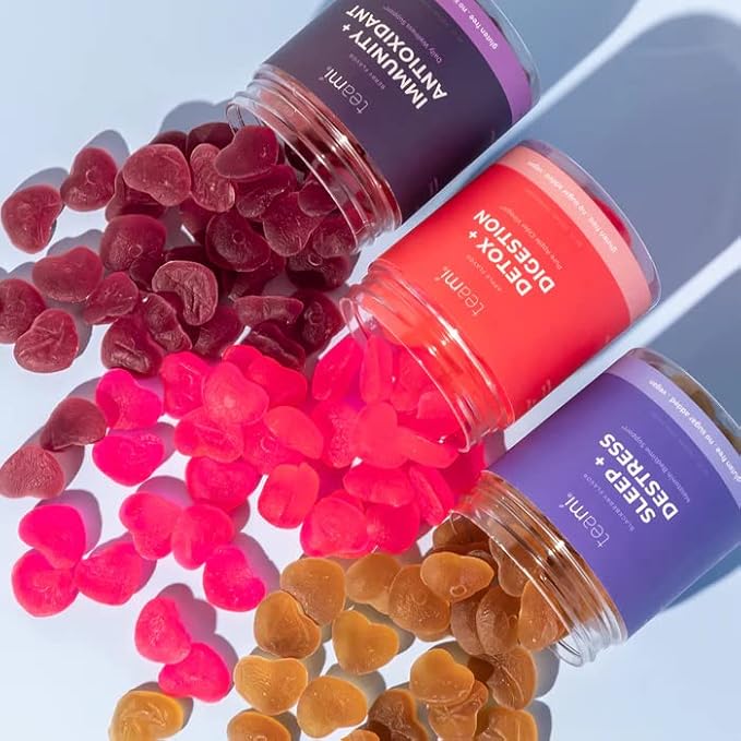 Teami Wellness Gummies Delicious Heart Shaped Gummies for a Balanced Belly, Immune Support and Relaxation Multivitamin Jelly Pack of 3