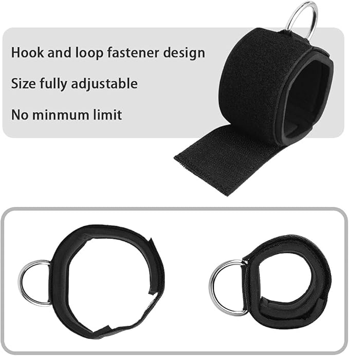 Ankle Wrist Cuffs Neoprene Padded Straps D-Ring Glute Kickback for Cable Machines Legs Exercise Adjustable Fitness