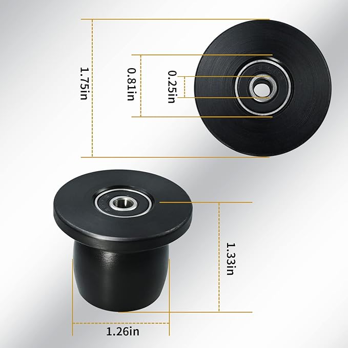 Qty.4 Machined Wheels/Rollers Compatible with Total Gym Replacement, Fits Models XL, XLS, & Fit with Bearings Thru Hole of 1/4'' in Diameter, Black