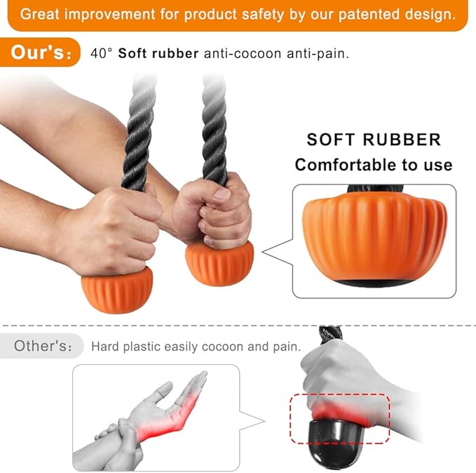 SELEWARE Tricep Rope W/Rubber Ends Cable Machine Attachments for Gym, 28”/36” Universal Triceps Pull Down Rope for Pulley System Home Gym Workout Fitness