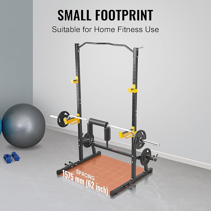VEVOR Squat Stand - Multi-Functional Power Rack with Pull Up Bar, Hook, and Weight Plate Storage Attachment, Adjustable Power Rack Cage for Home Gym Equipment