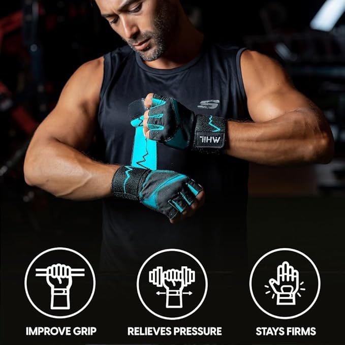 MhIL Workout Gloves for Men โ Comfortable Gym Gloves for Men with Enhanced Grip for Safety and Hand Protection โ Weight Lifting Protection with Wrist Wraps Support for Performance Boost and Style