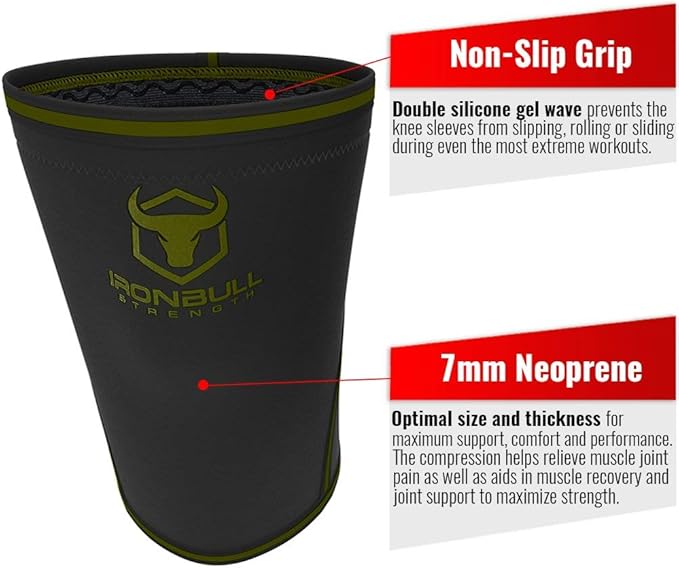 Iron Bull Strength 7mm Knee Sleeves (Pair) for Weightlifting & Powerlifting (USPA, IPL, IWF & USAW Approved) | High-Performance Knee Compression Support For Squats, Weight Lifting - Men and Women
