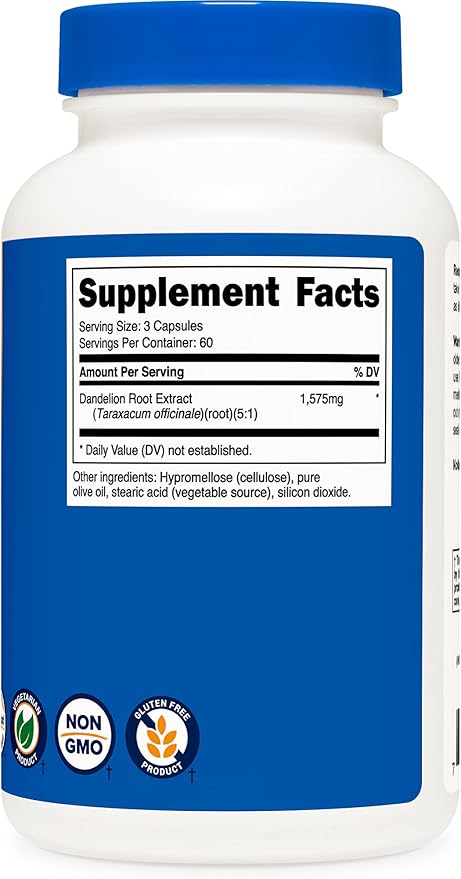 Nutricost Dandelion Root 525mg, 180 Capsules (3 Bottles) - 1575mg Serving, Non-GMO, Gluten Free