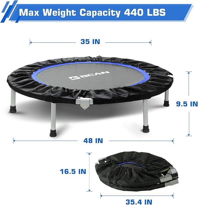 BCAN 40/48" Foldable Mini Trampoline Max Load 330lbs/440lbs