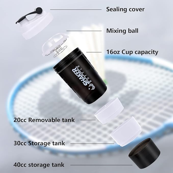 XTK Shaker Bottle Protein Shaker Bottles with Storage and Mix Ball, 16OZ Sports Water Bottle with Pill Organizer,Leak Proof Portable Shaker Bottles for Protein Mixes and Pre Work Out,BPA Free(white)