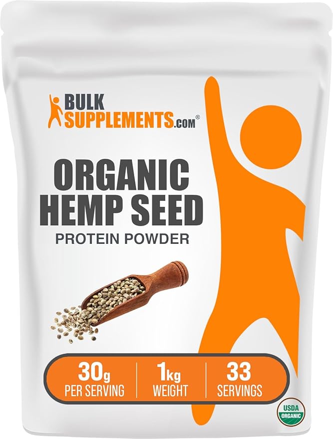 BulkSupplements.com Organic Hemp Protein Powder - Hemp Seed Protein, Superfood Protein Powder, Unflavored Protein - Vegan & Gluten Free, 30g per Serving, 1kg (2.2 lbs) (Pack of 1)